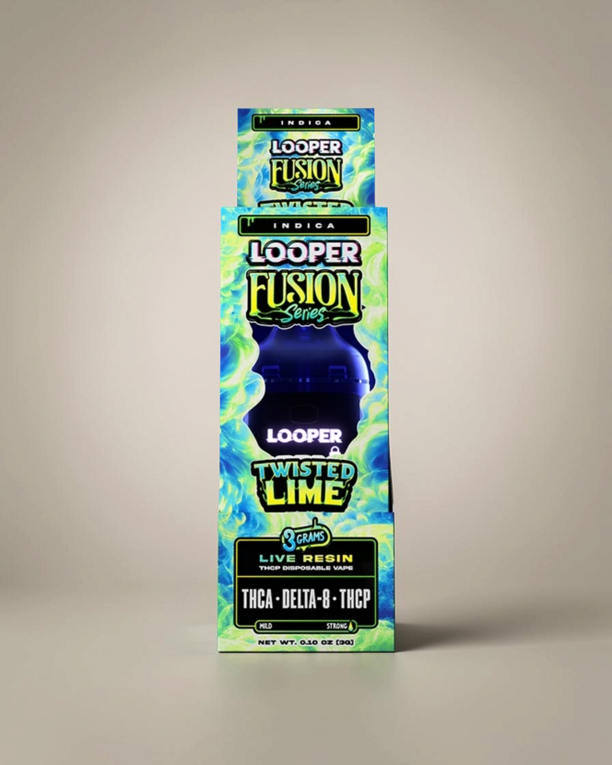 Vaporizador desechable Mi tienda Looper Fusion Series Twisted Lime con 3 gramos de resina viva y mezcla de cannabinoides