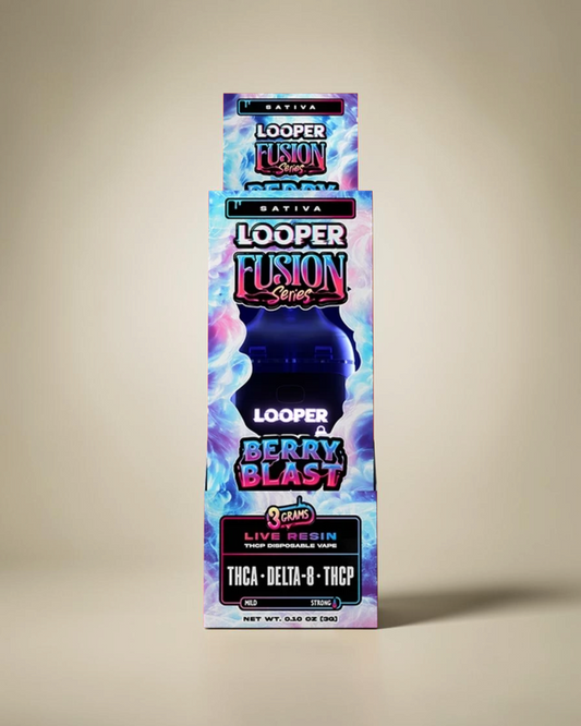Vaporizador desechable Mi tienda Looper Fusion Series Berry Blast con 3 gramos de resina viva y mezcla de cannabinoides