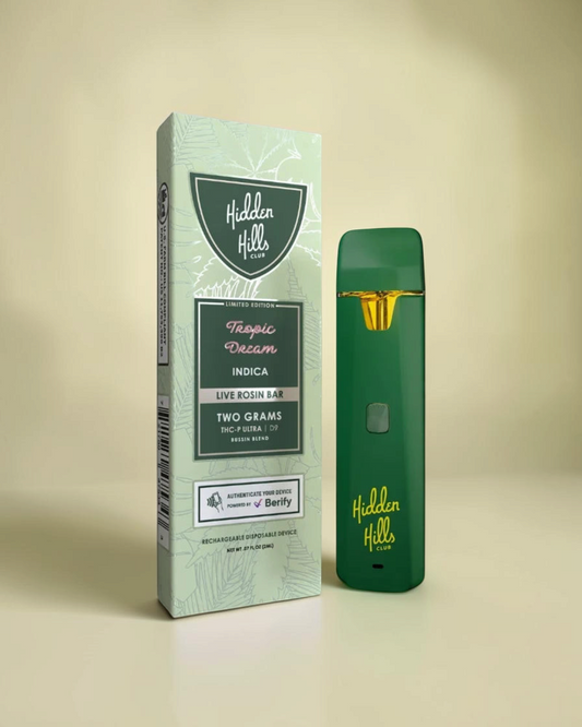 Vaporizador desechable recargable Mi tienda Hidden Hills Club en color verde con su caja de empaque original