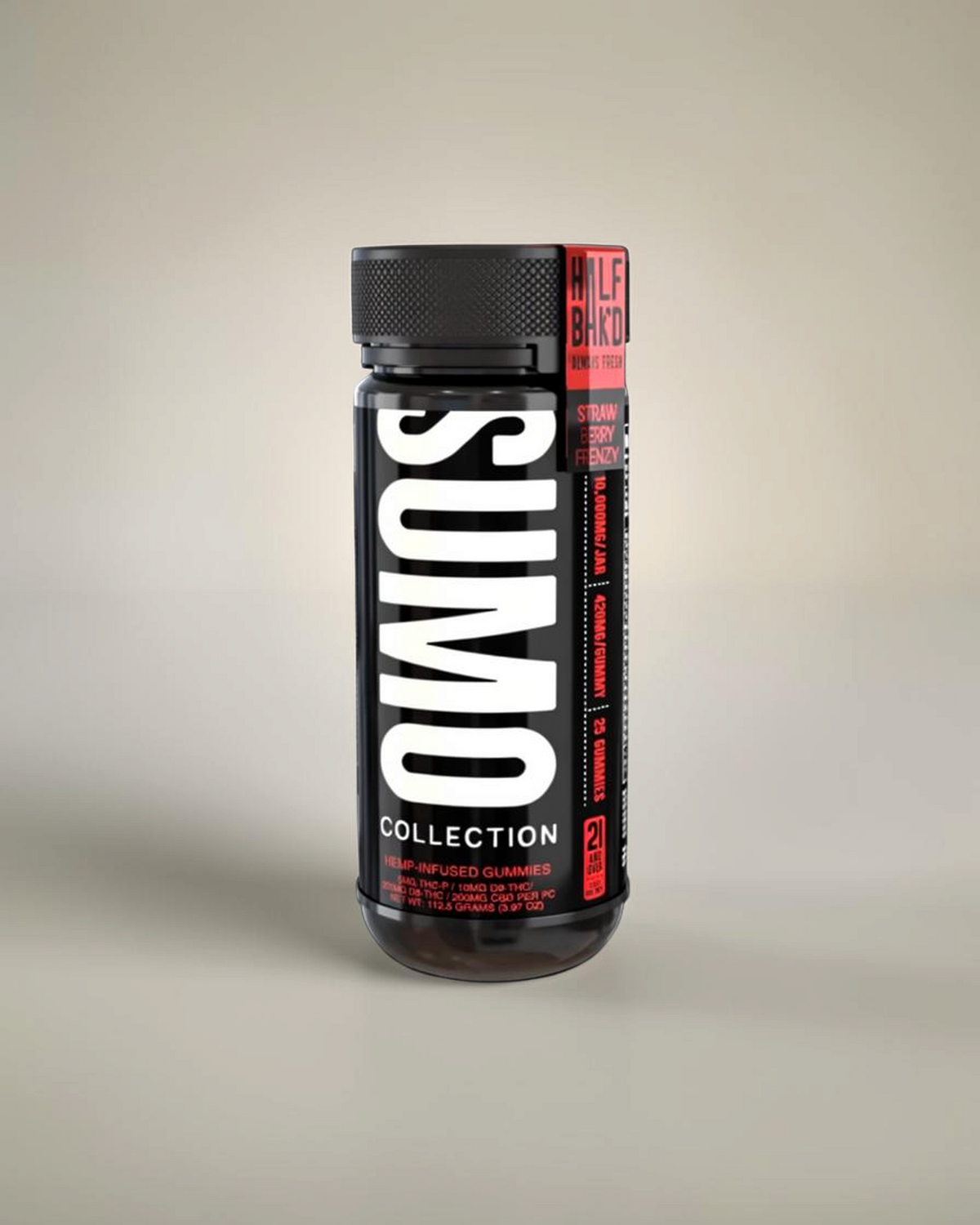 Frasco de gomitas infusionadas con cáñamo Mi tienda Sumo Collection con 10,000 mg de cannabinoides y sabor Strawberry