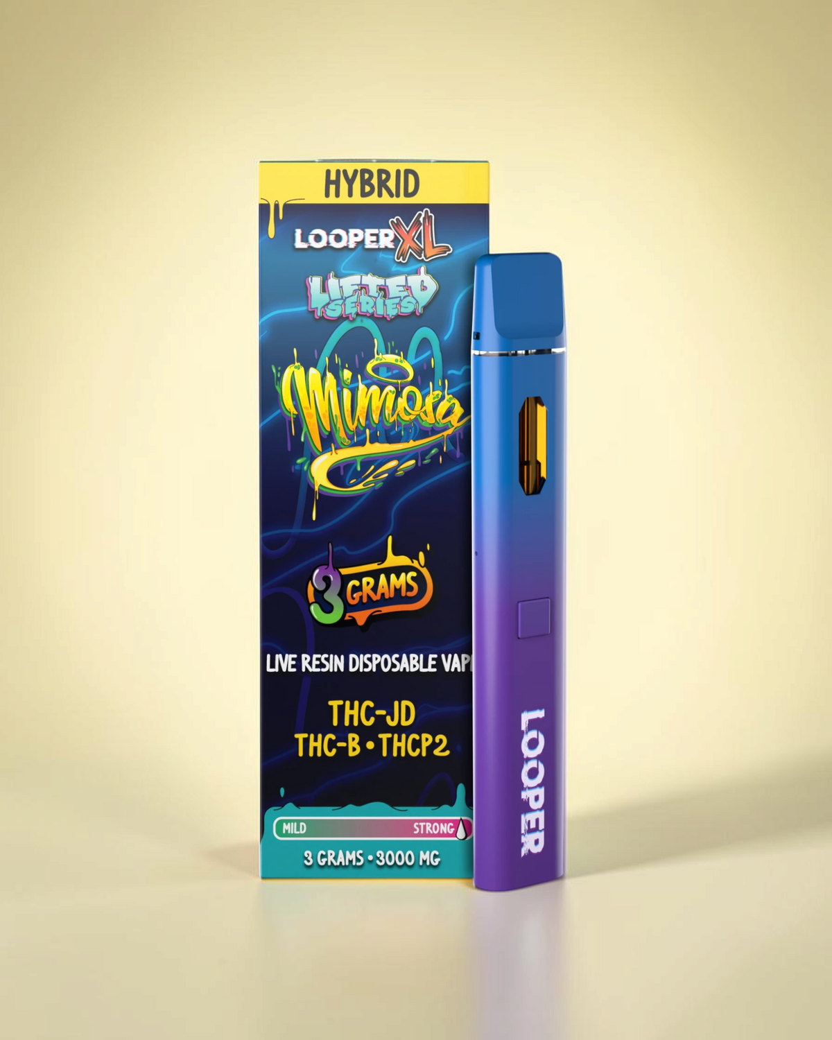 Vaporizador desechable Mi tienda Looper XL Lifted Series con acabado degradado azul y violeta y 3 gramos de capacidad