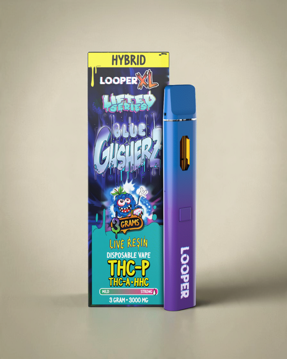Vaporizador desechable Mi tienda Looper XL Lifted Series con acabado degradado azul y violeta y 3 gramos de capacidad